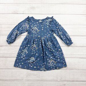 babyGap Gap Girls Butterfly Print Dress Blue Long Sleeve 4